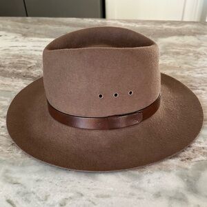 Brown Wool Flat Brim Fall Hat with Leather Band